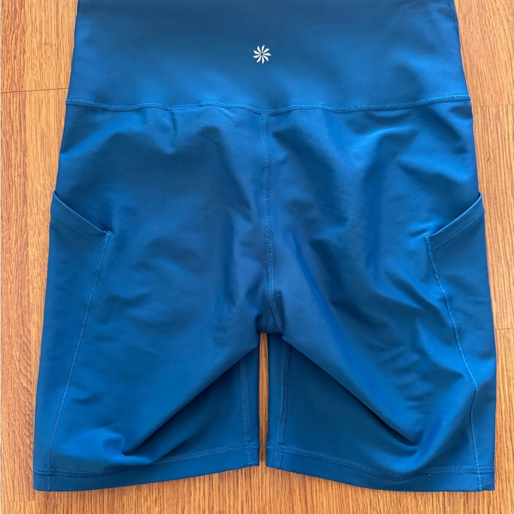 Athleta Salutation Stash High Rise Teal High-Rise Bike Shorts Small Petite - Picture 10 of 11